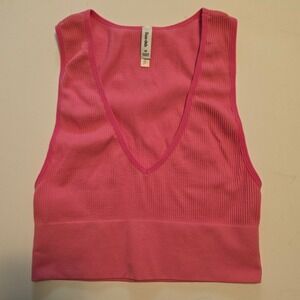 Sun-deh Ribbed Deep V-Neck Cropped Tank Top Pink Size Medium